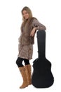 Woman posing with a guitar case