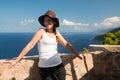 Woman posing on lookout by the Torre des Verger, Mallorca Royalty Free Stock Photo