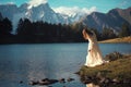 Woman posing in mountain lake Royalty Free Stock Photo