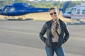 Woman posing in tarmac Royalty Free Stock Photo