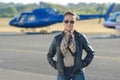 Woman posing in tarmac Royalty Free Stock Photo