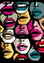 woman poster illustration abstract kiss lips mouth female grunge art lipstick. Generative AI.