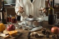 Woman pouring homemade mulled wine