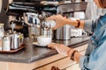 Woman pouring sugar into tea or coffee cup Royalty Free Stock Photo