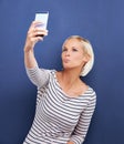 Woman, pout or selfie as digital, memory or social media in viral, update or post on internet app. Confident, proud or Royalty Free Stock Photo