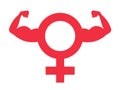 Woman power - female sex and gender symbol and pictogram with muscular arm and biceps