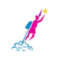 Woman power Rocket logo vector illustration icon symbol isolated