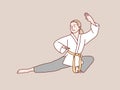 Woman practice karate red belt do low kick training simple korean style illustration