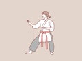 Woman practice karate red belt stance ready to training simple korean style illustration Royalty Free Stock Photo