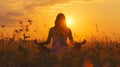 Woman practices yoga and meditates on the nature Royalty Free Stock Photo