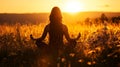 Woman practices yoga and meditates on the nature Royalty Free Stock Photo