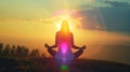 Woman practices yoga and meditates on the nature Royalty Free Stock Photo