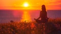 Woman practices yoga and meditates on the nature Royalty Free Stock Photo