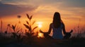 Woman practices yoga and meditates on the nature Royalty Free Stock Photo