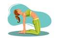 Woman practicing fitnes yoga gym gymnastics. Banner with illustration of woman doing yoga