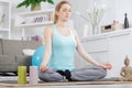 Woman practicing home yoga at home Royalty Free Stock Photo