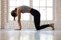 Woman practicing yoga Cat Pose, Marjaryasana in studio Royalty Free Stock Photo