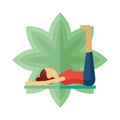 woman practicing yoga in catching the big toe supine pose. Vector illustration decorative design