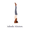 Woman practicing yoga concept, standing in salamba sirsasana exercise, headstand pose, working out