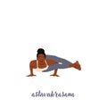 Woman practicing yoga, doing arm stand Astavakrasana, asymmetrical arm balance Eight-Angle Pose