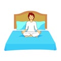 Woman practicing yoga exercises on the bed. Royalty Free Stock Photo