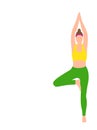 Woman practicing yoga exercises sport isolated vector illustration in flat style with free space for text. Fitness Royalty Free Stock Photo