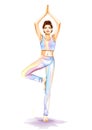 Woman is practicing yoga exercises. Watercolor image Royalty Free Stock Photo