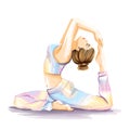 Woman is practicing yoga exercises. Watercolor image Royalty Free Stock Photo