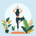 Woman is Practicing Yoga Pose Sport Meditation in the Park with Plant Royalty Free Stock Photo