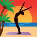 woman practicing yoga in raised arm pose. Vector illustration decorative design