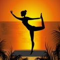 Woman practicing yoga on the sunset background