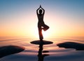 Woman practicing yoga at sunset time - 3D illustration