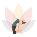 woman practising yoga in camel yoga pose. Vector illustration decorative design