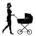Woman with pram silhouette Royalty Free Stock Photo