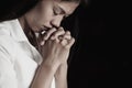 Woman Pray for god blessing to wishing have a better life. begging for forgiveness and believe in goodness. Christian life crisis Royalty Free Stock Photo