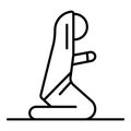 Woman praying on her knees icon, outline style