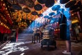 Woman praying in misty temple