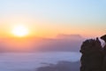 Woman praying in the morning on the sunrise background. Christianity concept. Pray background. Faith hope love concept Royalty Free Stock Photo