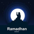 Woman praying silhouette with moon background ramadan kareem illustration vector graphic islamic holy month of Ramadhan Royalty Free Stock Photo