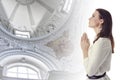 Woman praying in a temple Royalty Free Stock Photo