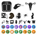 Woman and pregnancy black,flat icons in set collection for design. Gynecology and equipment vector symbol stock web Royalty Free Stock Photo