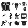 Woman and pregnancy black icons in set collection for design. Gynecology and equipment vector symbol stock web Royalty Free Stock Photo