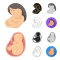 Woman and pregnancy cartoon,black,flat,monochrome,outline icons in set collection for design. Gynecology and equipment Royalty Free Stock Photo