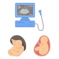 Woman and pregnancy cartoon icons in set collection for design. Gynecology and equipment vector symbol stock web Royalty Free Stock Photo