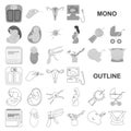 Woman and pregnancy monochrom icons in set collection for design. Gynecology and equipment vector symbol stock web Royalty Free Stock Photo