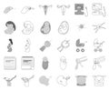 Woman and pregnancy monochrome,outline icons in set collection for design. Gynecology and equipment vector symbol stock Royalty Free Stock Photo