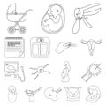 Woman and pregnancy outline icons in set collection for design. Gynecology and equipment vector symbol stock web Royalty Free Stock Photo