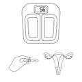 Woman and pregnancy outline icons in set collection for design. Gynecology and equipment vector symbol stock web Royalty Free Stock Photo