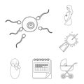 Woman and pregnancy outline icons in set collection for design. Gynecology and equipment vector symbol stock web Royalty Free Stock Photo