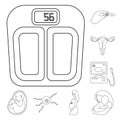 Woman and pregnancy outline icons in set collection for design. Gynecology and equipment vector symbol stock web Royalty Free Stock Photo